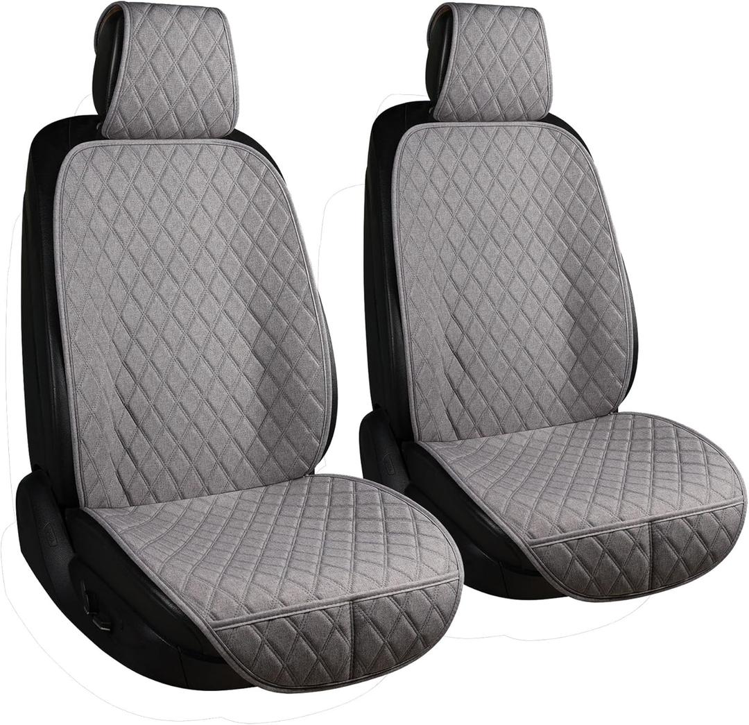 ENOGE Front Car Seat Covers, Linen Car Seat Cover, Driver Seat Protector with Soft & Breathable Cloth Fabric for All Seasons Universal Fits Most Automotive, Van, SUV, Truck (Gray, 2 Front)