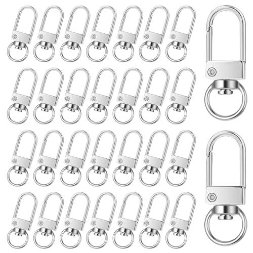 30PCS Metal Lobster Claw Clasps, Lanyard Swivel Snap Hooks with Key Rings, Heavy Duty Metal Keychain Clip, DIY Accessories for Bag Key Chains Connector Jewelry Making (Silver)