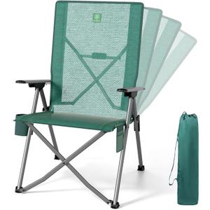 EVER ADVANCED Reclining Camping Chairs for Adult Lightweight, Portable Compact Folding Chair with High Back, 4-Level Recliner Chairs, Lawn Chair for Patio Balcony, Supports 350lbs, Mesh Green