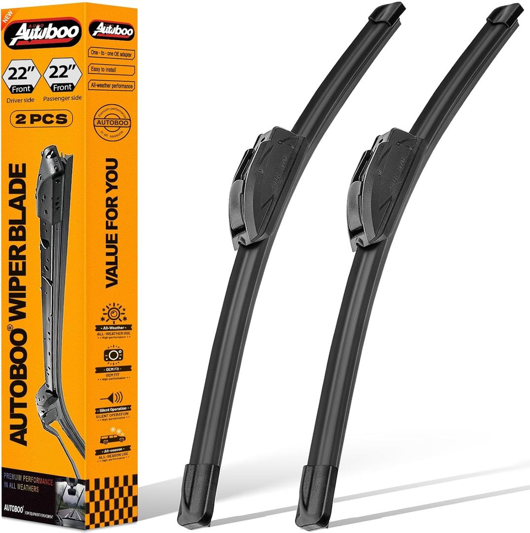 AUTOBOO 22 + 22 Windshield Wipers Replacement for F150 2025 2024 2023-2009,Silverado 1500 2024-2019,Sierra 1500 2024-2019,RAM 1500 2018-2011 Original Factory Quality J/U Hook