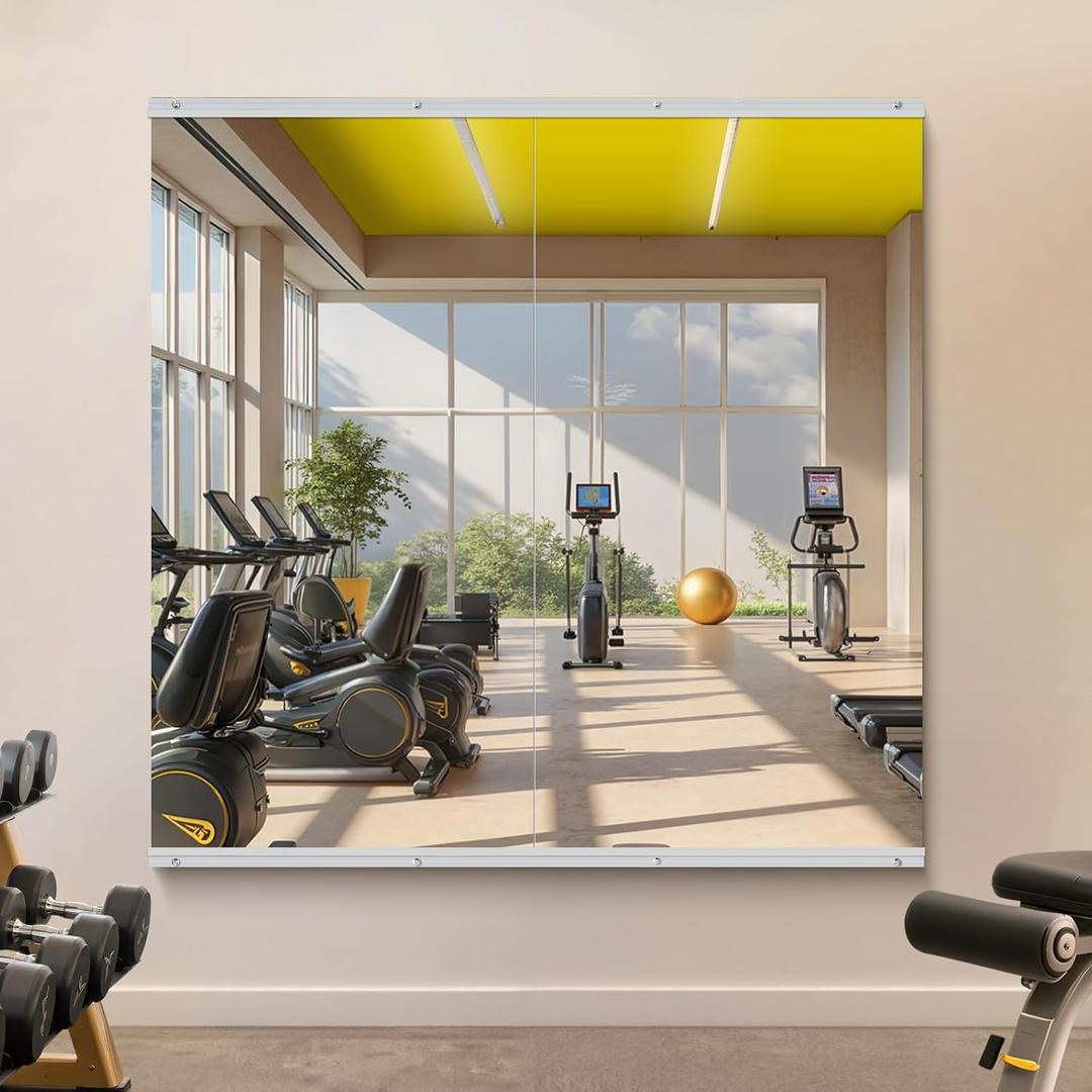 Home Gym Mirror - 48x24 Inch, 2PCS Frameless Tempered Glass Full Body Mirror for Wall Mount - Ideal for Yoga, Workout, Bedroom, Dance Studio (Silver)