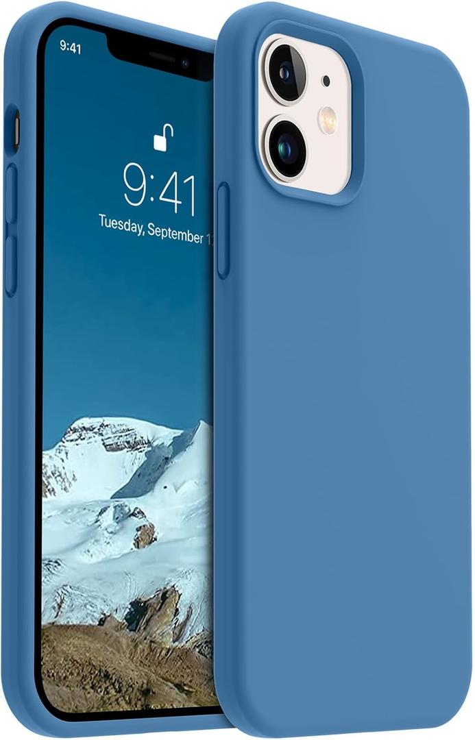 AOTESIER Compatible With iPhone 12 and 12 Pro Case 6.1 Inch, Silky Touch Premium Soft Liquid Silicone Rubber Anti-Fingerprint Full-Body Protective Flexible Bumper (Azure Blue)