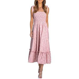 Imily Bela Womens Summer Floral Maxi Dress Boho Tie Strap Sleeveless Smocked A Line Beach Sundress Long Dresses, Medium