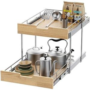 Sikarou Pull Out Cabinet Organizer,Heavy-Duty Slide Out Shelf, Wood and Wire Basket, Pull Out Drawer for for Kitchen Under Sink Space, Pantry, Bathroom, 2 Tie 17 * 21 in Sikarou Pull Out Cabinet Organizer,Heavy-Duty Slide Out Shelf, Wood and Wire Basket, Pull Out Drawer for for Kitchen Under Sink Space, Pantry, Bathroom, 2 Tie 17 * 21 in