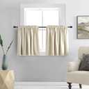 DONREN 24 by 24 Inches Long Small Tier Cabinet Curtains for Kitchen Thermal Insulated Half Long Pure White Short Drapes for Basement Bathroom Window Covering 1 Pair Beige