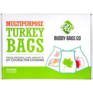 Buddy Bags Co Turkey Oven Bags for Roasting  100-Pack Heavy-Duty, Oven-Safe Cooking Bags (19" x 24.5")  BPA-Free, Heat-Resistant, Made in USA