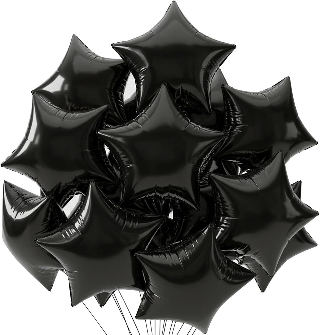 TONIFUL 15Pcs 18 Inch Large Black Star Shape Foil Balloons Big Black Stars Helium Mylar Ballons for Birthday Wedding Baby Shower Anniversary Engagement Party Decorations Supplies