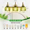 Brushed Gold 3-Light Wall Sconce, Green Flower Glass Shade