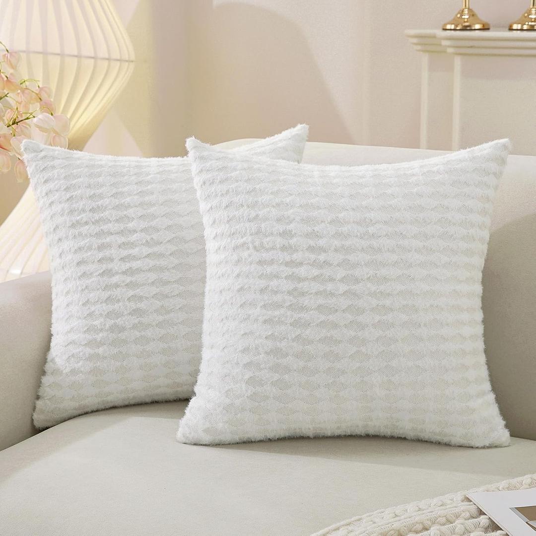 2 x Decorative Throw Pillow Covers 20x20 Inch Set of 2,Boho Diamond Pillowcase for Couch Pillow Covers Home Decor Living Room Bed,Beige White