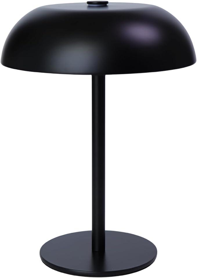 Portable LED Mushroom Table Lamp, Cordless Desk Night Light with 5200mAh Rechargeable Battery, Stepless Dimming Small Lamp with 3 Color and Brightness Control for Bedroom/Patio/Bar/Coffee shop (Black)