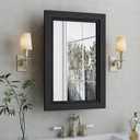 Medicine Cabinet Mirror 16x24 Inch Farmhouse Bathroom Mirror Door Solid Wood Storage Cabinet with Adjustable Shelves, Wall Mounted for Bathroom Living Room, Black