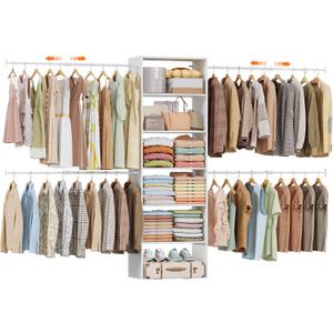 4.6-10 FT Closet System with 4 Expandable Hanging Rods, White