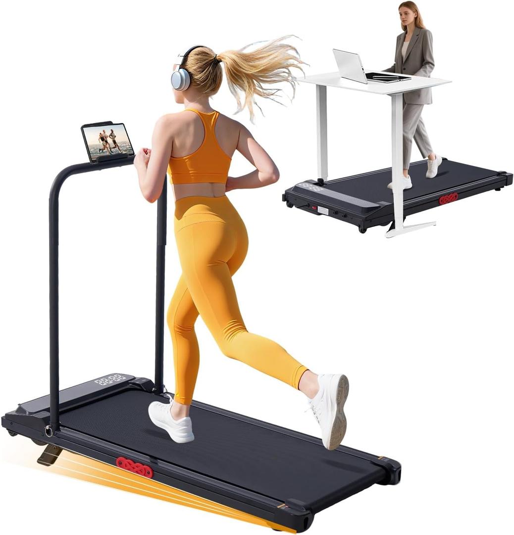 Folding Foldable Walking Pad Treadmill with Handle Bar and Adjustable Incline, 3.0HP Portable Electric Treadmills with Handles for Home Small, Home Treadmills with Incline, 0.6-7.6MPH, 350LBS