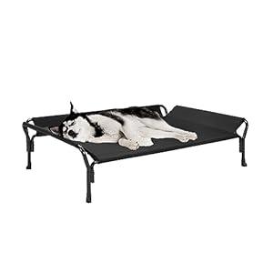 Veehoo Cooling Elevated Dog Bed, Raised Pet Cot with Guardrail & Slope Headrest, Durable & Breathable Teslin Mesh, Non-Slip Feet, Washable Dog Sofa Bed for Indoor & Outdoor, Large 47" x 32", Black