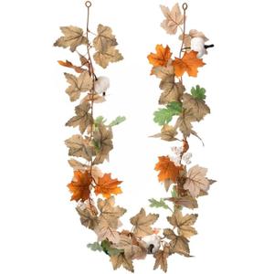 SUQ I OME Fall Maple Leaf with Pumpkin Garlands forHalloween Thanksgiving Day Party Art Decor (6 feet-1 pack)