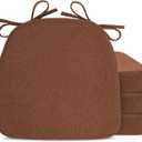 Sunsleek Chair Cushions for Dining Chairs, D-Shaped Seat Cushions with Removable Washable Cover and Ties, Chair Pads for Kitchen, Indoor Dining Room, Patio Chairs, 17'' x 16'', Set of 4, Brown
