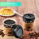 JOLLY PARTY 10oz(100 Pack) Disposable Coffee Cups with Lids, Sleeves and Straws - Paper Coffee Cups with Lids, Hot Cups for Shops, Cafes, and Concession Stands(Dark Brown)