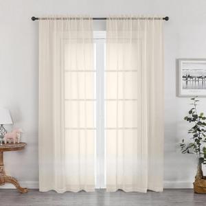 OWENIE Sheer Curtains 72 Inches Long 2 Panels Set, Light Filtering Sheer Curtain Rod Pocket Clear Drapes for Living Room Bedroom Window Sliding Door, Each 42 x 72 Inch, Cream