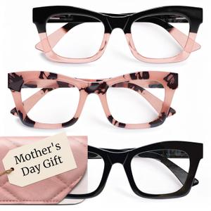 CCVOO Oprah Style Reading Glasses - Mothers Day Gift for Mom - Lightweight Blue Light Blockers, UV400, Spring Hinge (Midnight Rose)