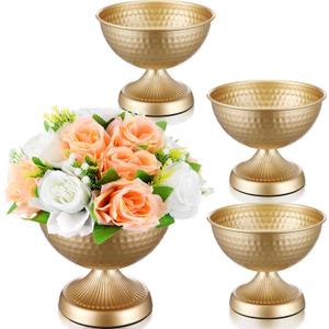 4 Pcs Gold Urn Vases for Centerpieces 6 Inch Hammered Compote Bowl Vases Set for Wedding Vintage Metal Vase Table Decoration with Anti-Slip Mat for Christmas Anniversary Party