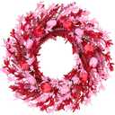 Valentines Day Decorations 22 Inch Valentine's Day Wreath Pink Flower Wreaths for Front Door with Red Tulip Pink Forsythia Flowers for Valentine Wedding Anniversary and Holiday Decorations