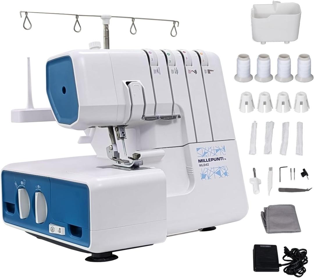 MILLEPUNTI MLD42 Metal Frame Serger Overlock Sewing Machine, 12 Built-In Stitches, 2-3-4 Stitch Capability, 1300 Stitches Per Minute, Serger with Accessory Kit & Adjustable Differential Feed