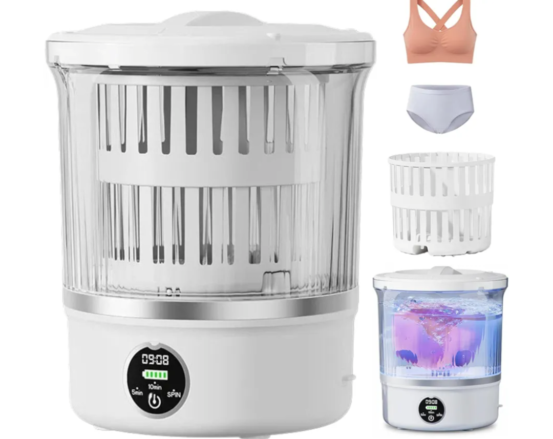 3L Portable Mini Washing Machine, Compact Mini Washer Machine with 6000mAh, Portable Washer for Delicates & Socks, Travel RV Apartment Dorm Hotel Use (White)