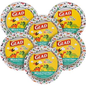 Glad for Kids Dinosaur Disposable Paper Plates, Heavy Duty Soak Proof Microwave Safe Kids Plates for Snacks, Meals, and Parties, Fun Dino Design, Party Pack, 8.5 Inch, 20 Count - 6 Pack (Multicolor)