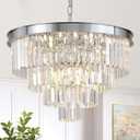Chrome Crystal Chandelier 24 Modern Chandelier for Dining Room Round Ceiling Pendant Light Fixture 4 Tiers 12 Lights Luxury Large Chandelier for Entryway Living Room Bedroom
