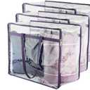 Clear Vinyl Zippered Storage Bags (3-Pack) 40L Sturdy Storage Bags for Sweaters, Blankets, Comforters, Bedding Sets and Much More! (Purple, 18x15x9)