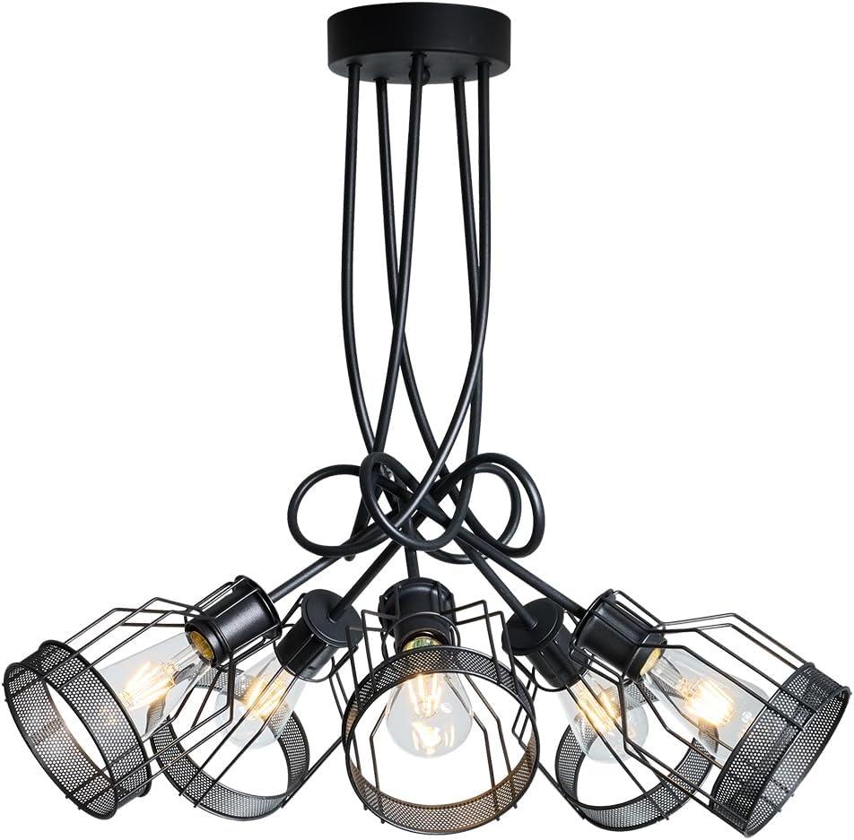 Black Chandelier 5 Lights Modern Pendant Light Vintage Semi Flush Mount Ceiling Lighting Fixtures for Dining Room Kitchen Entryway Bedroom Breakfast
