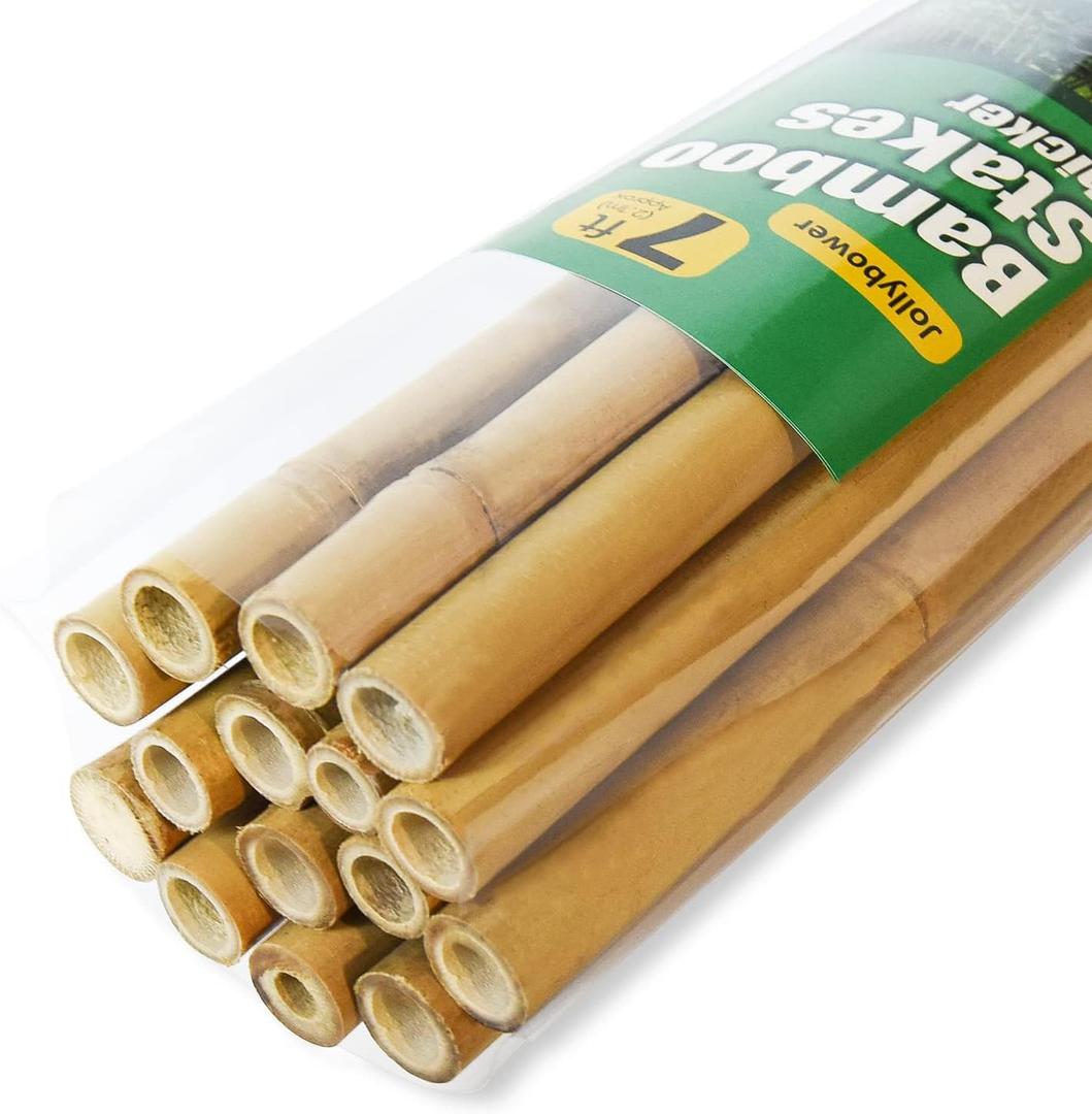 Jollybower 15pcs 3/4" D Thicker Heavy Duty Bamboo Stakes, 7FT Plant Stakes, Natural Garden Stakes for Tomato, Bean, Flowers,Trees Potted and Climbing Plant Support