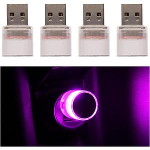 4PCS LED Car Interior Atmosphere Lamp, Plug-in USB Portable Mini Automotive Night Light Interface Trunk Ambient Lighting Kit, Car Interior Decor Universal for SUV, TruckPink Purple