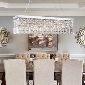 Rectangular Chandeliers for Dining Room, Modern Rain Drop Chandeliers, Hanging Pendant Crystal Chandelier Light for Kitchen Island, Beautiful Ceiling Light Fixture for Cafes Office of CRYSTOP (11-Silver L31.5" x W9.8" x H8.9")