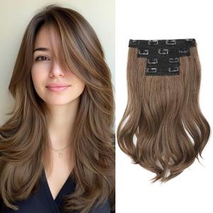 Clip in Hair Extensionss, 4PCS Hair Extensions 14" Short Layered Cut Hair Extensions Invisible Lace Weft Natural Soft Hairpieces for Women - Light Brown