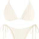 ZAFUL Triangle Bikini for Women 2 Piece Halter Bikini Sets Sexy High Cut Bathing Suit Side Tie Wave Textured Swimsuits (Large, 0-wave-beige)