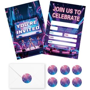 20 Sets Music Birthday Invitations Girl with Envelopes and Stickers Kids Invites Party Supplies Decoration 4x6 Inches