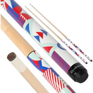 Kids Short Pool Cue Set of 2, Canadian Maple Wood, (48 Inch) with UV-Printed Fun Designs and Leather Tip