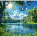 Fabric 10x8ft Lake Natural Scenery Backdrop River Forest Tree Blue Sky Bokeh Background Picnic Camping Hiking Spring Outdoor Party Decorations Photoshoot Banner Props