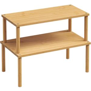 Cabinet Organizer Shelf(Set of 2),Kitchen Counter Shelves,Bamboo Stackable Expandable Spice Rack Countertop(Large) (15.8"W, Natural)