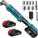 133Ft-lbs Cordless Ratchet Wrench 3/8" Set, 21V Electric Ratchet Wrench, 2250RPM Power Right Angle Wrench with 8 Sockets, 1/4" Adapter, 3" Extension Bar, 2× 2.0Ah Batteries & Charger