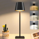 Cordless Table lamp, 5200mAh Battery Operated Lamp,3 Color Stepless Dimming Desk Lamp, IP54 Waterproof Outdoor Table Lamps for Restaurant/Bedroom/Bars/Party/Camping/Cafe Night Light (Black-2)