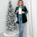 Happy Sailed Women's Velvet Blazer Jackets Casual Long Sleeve Lapel Collar Pocketed Blazer Suits Work Outfits (Green)