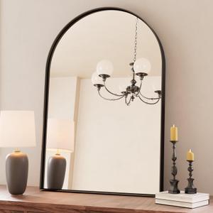 TETOTE Black Arched Mirror for Bathroom, 24" x 36" Matte Black Metal Framed Arch Bathroom Mirror, Tempered Glass Decorative Rustic Wall Mirror for Fireplace, Entryway, Living Room