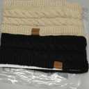 Winter Headbands for Women Wool 2 Pack, Ear Warmers for Women Headband Knit Thick Fleece Lined, Cold Weather Warm Ear Muffs(Black+Beige)