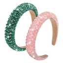 Witch Theme Party Favor 2 Pcs Pink and Green Bling Rhinestones Headband Crystal Diamond Beaded Hair Accessories Embellished Head Band Party Cosplay for Girls Women Valentines Wedding