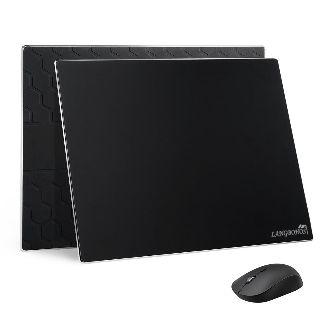 LANGBOHOS Glass Mouse Pad Micro Etched Surface and Whole Silicone Base,Improved Precision and Speed,Durable, Easy to Clean, Suitable for Gaming and Office Use (Dark-16 * 12'')