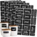 Talented Kitchen 136 Pieces Chalkboard Pantry Labels for Containers Preprinted, White Script on Black Stickers for Jars, Kitchen Canisters (Water Resistant) - Pantry Stickers for Containers (2 x 3 inches)