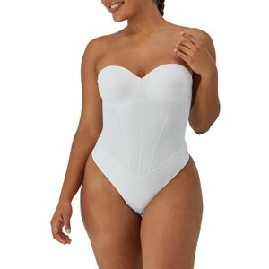 Maidenform Womens Tummy Shaping Thong Bodysuit, Multiway Thong Shaper, Firm Control (Medium, White)