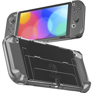 RHOTALL 3 in 1 Protective Black Clear Case Cover for Nintendo Switch OLED, Dockable Skin for Switch OLED and Controller, Comfort Grip Shell with Shock-Absorption and Anti-Scratch Design